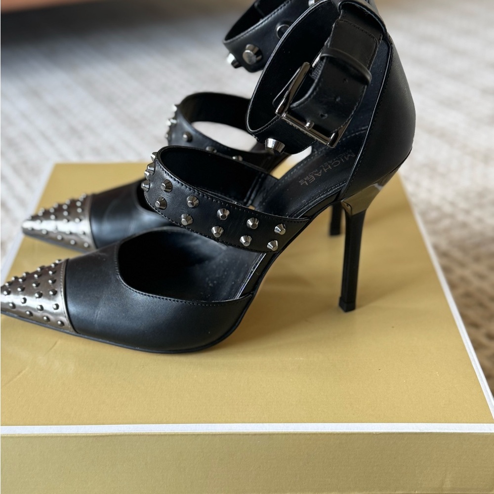 Michael Kors Black and Silver Studded Heels - Picture 2 of 3